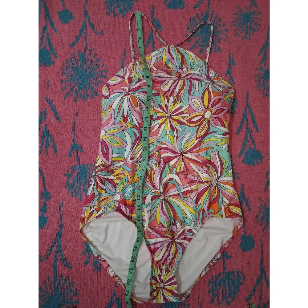 Kate spade womens xl pink blue swimsuit one piece bathing suit floral